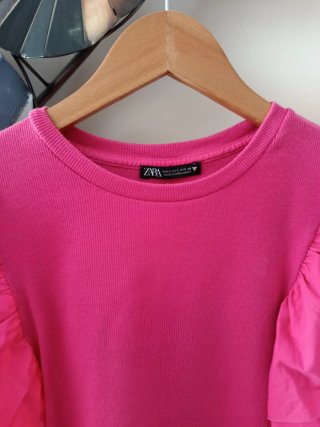 Body Zara Fucsia Manga Volante Talla L
