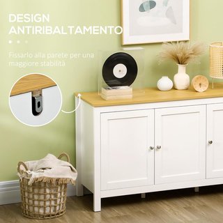 Credenza da Cucina con 3 Ante, Mobile Moderno con Ripiano Regolabile, Credenza Buffet per Soggiorno, Sala da Pranzo e Salone, 120X40X70 Cm, Bianco e Color Legno