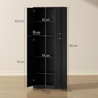 Credenza da Cucina, Mobile Dispensa con 2 Armadi, Mobile Cucina con Ripiani Regolabili in MDF, per Sala da Pranzo, Soggiorno, Salone, 59X31X155 Cm, Nero