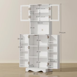 Credenza da Cucina Alta 180Cm, Mobile Dispensa Con 8 Ripiani Sulla Porta, Foro per Cavi, Porte in Acrilico, Ripiani Regolabili, Tavolo per Microonde, Stile Rustico, per Soggiorno e Sala da Pranzo...