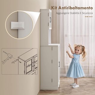 Credenza da Cucina Alta 180Cm, Mobile Dispensa Con 8 Ripiani Sulla Porta, Foro per Cavi, Porte in Acrilico, Ripiani Regolabili, Tavolo per Microonde, Stile Rustico, per Soggiorno e Sala da Pranzo...