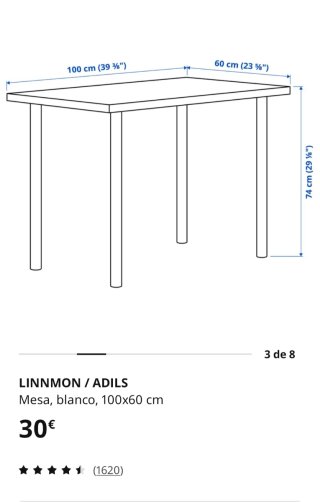 Mesa IKEA LINNMON / ADILS Blanca 100x60 cm