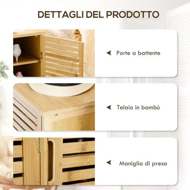 Zapatero de 8 Estantes en 3 Niveles con Manijas, Mueble Zapatero de Bambú para Sala y Entrada, 100X35X80 Cm, Color Madera