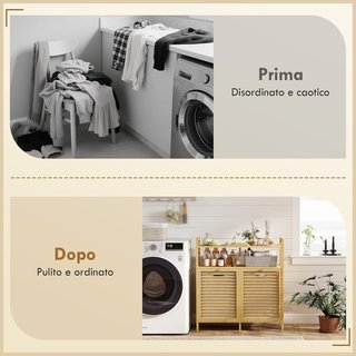 Mueble Portabienchería De Baño Con 2 Compartimentos Abatibles, 2X41L, Mueble De Ropa Sucia De Bambú Con Cestos Extraíbles Lavables Y 2 Estantes, Para Lavandería Y Baño, 82X33X88 Cm, Color Madera