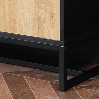 Credenza de Cocina Moderna Con 2 Cajones, 2 Estantes Y Un Armario Con 4 Compartimentos, Mueble Buffet Estilo Industrial Con Base de Acero, 88X35X160 Cm, Negro Y Madera