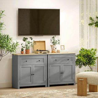 Credenza da soggiorno con cassetto e armadio con ripiano regolabile su 3 livelli, mobile soggiorno con superficie di lavoro in rovere, per ingresso, cucina e sala da pranzo, 78,5X35X80 cm, grigio