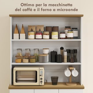 Credenza da Cucina con 3 Ripiani Aperti, 3 Cassetti e 2 Armadi, Mobile Dispensa Stretto in Legno, per Soggiorno, Sala da Pranzo, 101X39X180.5 Cm, Bianco