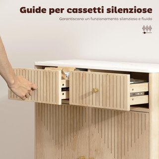 Credenza da Cucina con 2 Cassetti Silenziosi e Superficie Effetto Marmo, Mobile da Cucina con Armadio e Ripiano Regolabile, Credenza da Soggiorno per Sala da Pranzo, 77X30X80Cm, Rovere