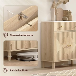 Credenza da Cucina con 2 Cassetti Silenziosi e Superficie Effetto Marmo, Mobile da Cucina con Armadio e Ripiano Regolabile, Credenza da Soggiorno per Sala da Pranzo, 77X30X80Cm, Rovere