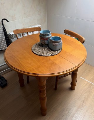 Mesa redonda extensible de madera 1 metro