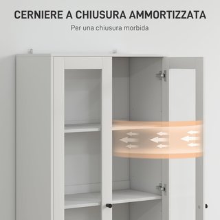 Credenza da Cucina Multiuso Con Armadio e 2 Cassetti Mobile per Soggiorno e Salone Con Porte in Vetro Con Cerniere di Chiusura Morbida e Ripiani Regolabili 59X30X164 Cm Bianco