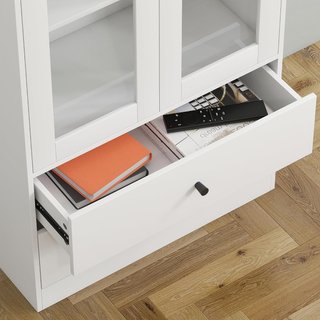 Credenza da Cucina Multiuso Con Armadio e 2 Cassetti Mobile per Soggiorno e Salone Con Porte in Vetro Con Cerniere di Chiusura Morbida e Ripiani Regolabili 59X30X164 Cm Bianco