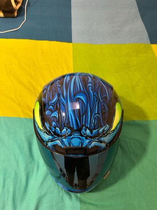Casco Moto Icon Diseño Monstruo Azul