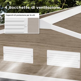Capanno da Giardino 4,9 m² con Fondo, 4 Uscite d'Aria e 2 Porte Scorrevoli, Capanno per Attrezzi in Lamiera d'Acciaio, 277x195x192 cm, Marrone Chiaro