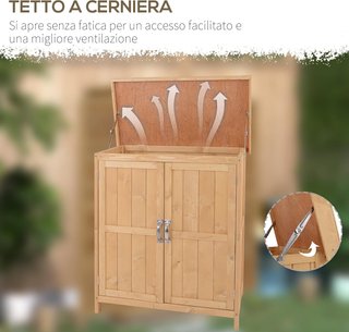 Caseta de Madera para Jardín con 2 Puertas, Armario de Exterior para Herramientas de Jardín con Techo Abatible, 74X43X88 Cm
