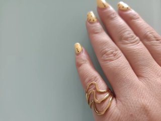 Anillo Acero Inoxidable Dorado Diseño Ondulado