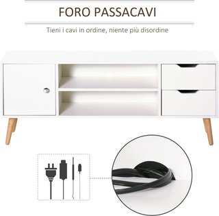 Mobile TV Moderno in Legno Bianco, Mobile Porta TV Design per TV Max. 50" 120X28X44Cm