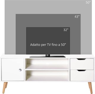 Mobile TV Moderno in Legno Bianco, Mobile Porta TV Design per TV Max. 50" 120X28X44Cm