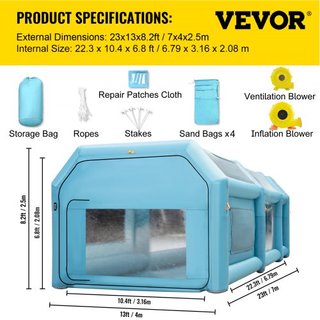 Tienda de Pintura Inflable para Autos 7 x 4 x 2.5 m con Sistema de Filtración y 2 Ventiladores