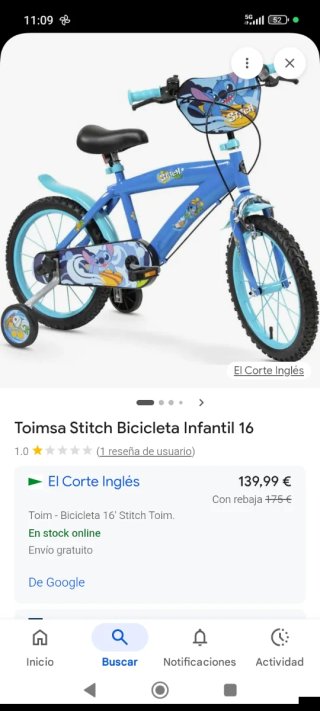 Bicicleta infantil azul con diseño de Stitch