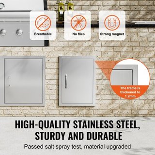 Puerta de Acceso para BBQ, Puerta de Cocina Exterior Individual de 407x559 mm, Puerta Montada a Ras de Acero Inoxidable, Puerta Vertical de Pared con Mango, para Isla de BBQ, Estación de Parrilla,...
