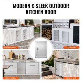 Puerta de Acceso para BBQ, Puerta de Cocina Exterior Individual de 407x559 mm, Puerta Montada a Ras de Acero Inoxidable, Puerta Vertical de Pared con Mango, para Isla de BBQ, Estación de Parrilla,...