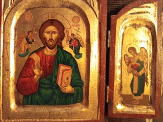 Tríptico hecho a mano de Jesús Cristo Pantocrátor
