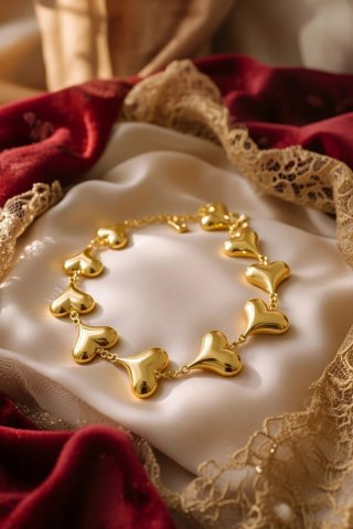 Pulsera Corazones Acero Dorado