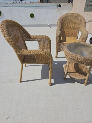 Mesa y 2 Sillas Mimbre Terraza