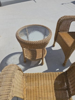 Mesa y 2 Sillas Mimbre Terraza