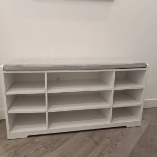 Banco Zapatero Blanco con Cojín Gris