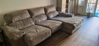 Sofá chaise longue gris tela