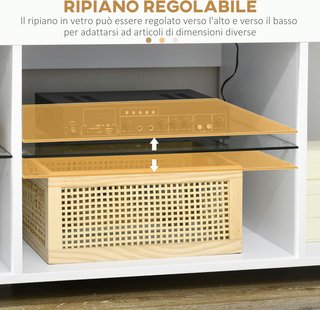 Mobile TV 60 Pollici Max con Luci a 12 Colori e 2 Ripiani Regolabili, Mobile Porta TV Moderno in Truciolato e Vetro, 144.8X40X45 Cm, Bianco