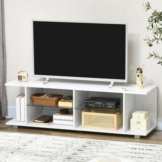 Mobile TV 60 Pollici Max con Luci a 12 Colori e 2 Ripiani Regolabili, Mobile Porta TV Moderno in Truciolato e Vetro, 144.8X40X45 Cm, Bianco