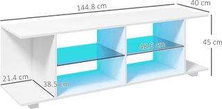 Mobile TV 60 Pollici Max con Luci a 12 Colori e 2 Ripiani Regolabili, Mobile Porta TV Moderno in Truciolato e Vetro, 144.8X40X45 Cm, Bianco