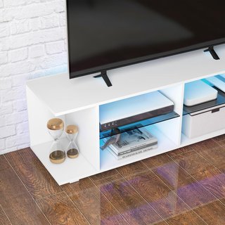 Mobile TV 60 Pollici Max con Luci a 12 Colori e 2 Ripiani Regolabili, Mobile Porta TV Moderno in Truciolato e Vetro, 144.8X40X45 Cm, Bianco