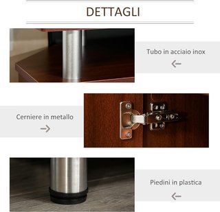 Mobile TV Classico da Salotto con 2 Ripiani e 2 Armadi, in MDF e Acciaio Inox, Marrone, 120X39.5X52Cm