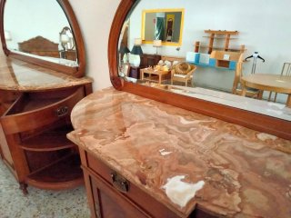 Set di Credenze in Legno, Marmo e Specchiera