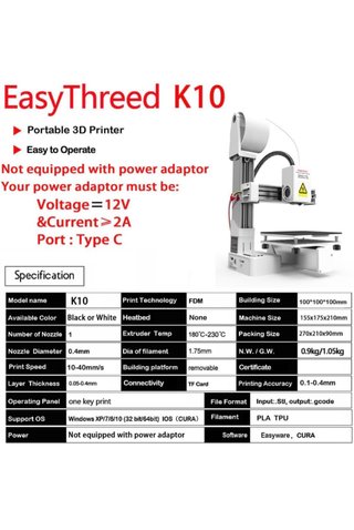 EasyThreed K10 Mini Impresora 3D Niños Principian