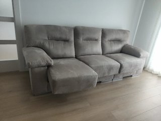Sofá de 3 plazas tela beige/gris
