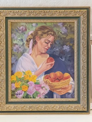 Cuadro al óleo Mujer con melocotones