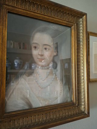 Cuadro antiguo francés mujer perlas