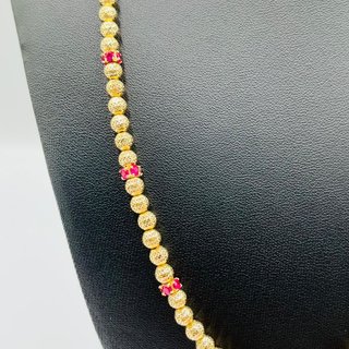 COLLAR BOLAS DIAMANTADAS Y PIEDRAS ROJAS 18K