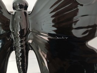 Fioriera Farfalla Ceramica Nera Lucida Firmata