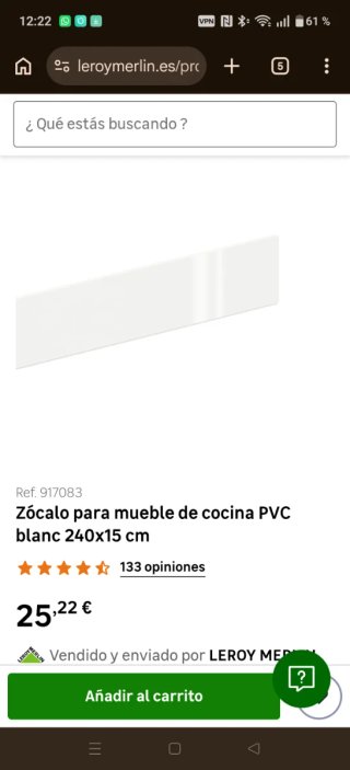 Zócalo cocina blanco PVC 185x15 cm