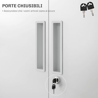 Armadio Ufficio 5 Livelli Con 4 Ripiani Regolabili, Armadio Metallo per Documenti Con 2 Porte, Serratura E 2 Chiavi, 80X40X180 Cm, Bianco