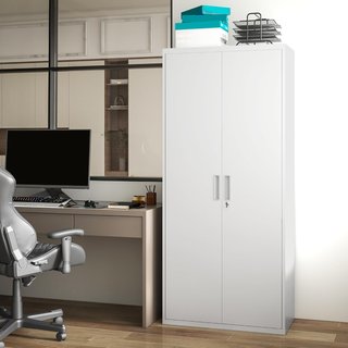 Armadio Ufficio 5 Livelli Con 4 Ripiani Regolabili, Armadio Metallo per Documenti Con 2 Porte, Serratura E 2 Chiavi, 80X40X180 Cm, Bianco