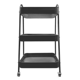 Mueble Carrito Metálico Negro 3 Estantes Ruedas