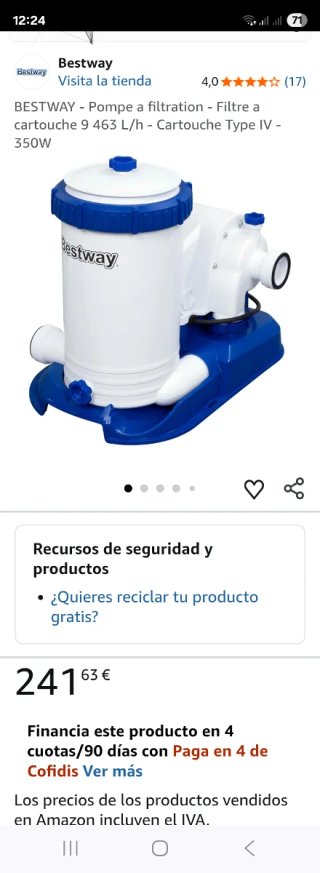 Bomba Filtro Piscina Blanca y Azul