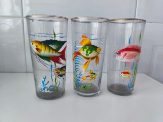 Juego 6 Vasos Vidrio con Soporte Metálico y Bambú